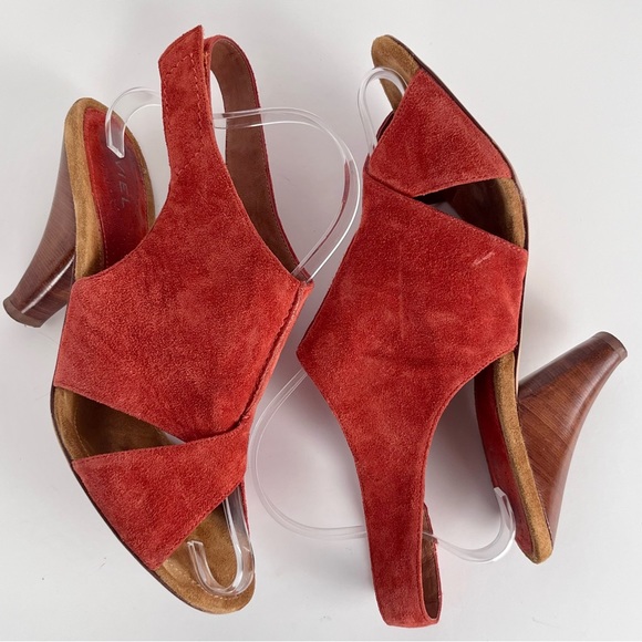 Biviel Heel Sandal Size 40 US 9.5-10 Leather Slingback Papaya Orange Suede - Picture 4 of 11
